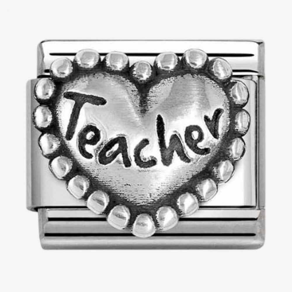 Stainless Steel & Silver Teacher Bead Heart Charm