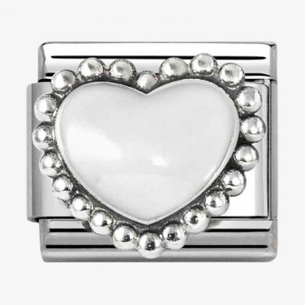 Stainless Steel & Silver White Dotted Heart Charm