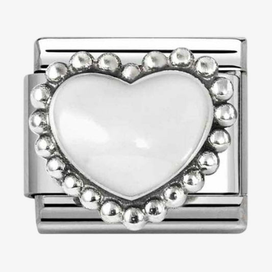Stainless Steel & Silver White Dotted Heart Charm