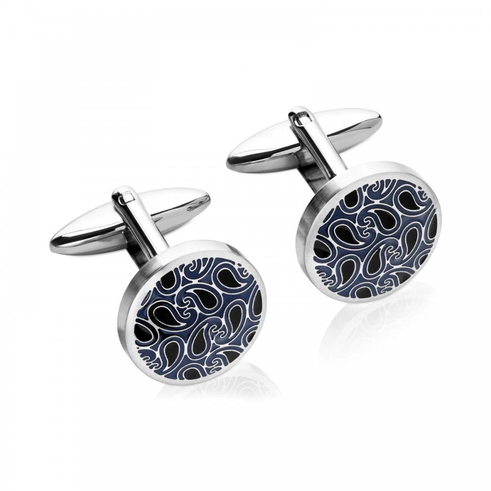 Steel Cufflinks Blue & Blak IP Plating