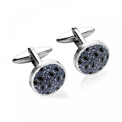 Steel Cufflinks Blue & Blak IP Plating