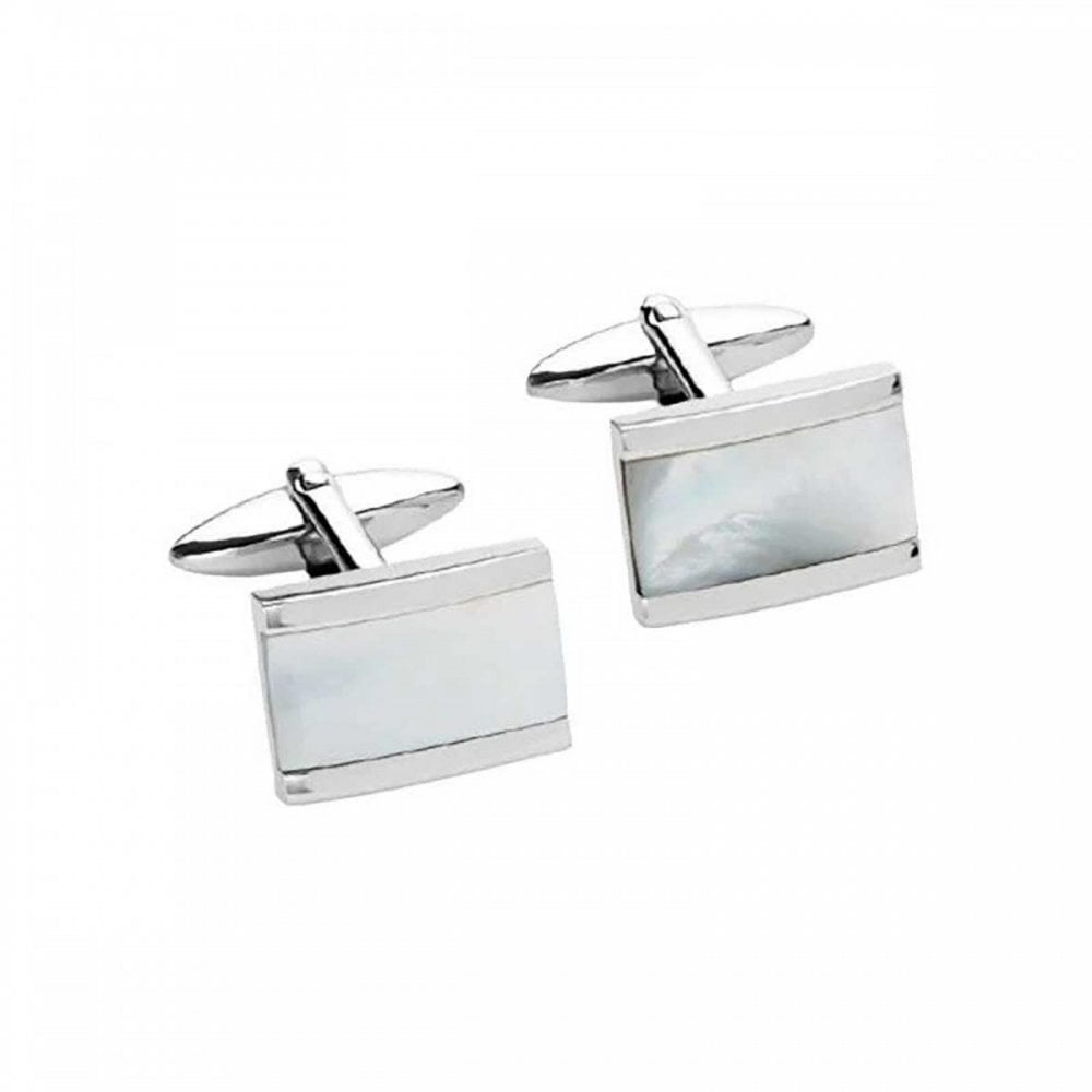 Steel Cufflinks with Mother of Pearl Inlay