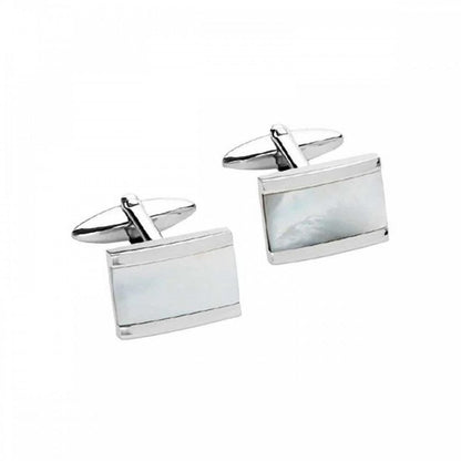 Steel Cufflinks with Mother of Pearl Inlay