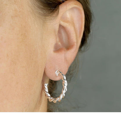Sterling Silver 25mm Rope Stud Hoops