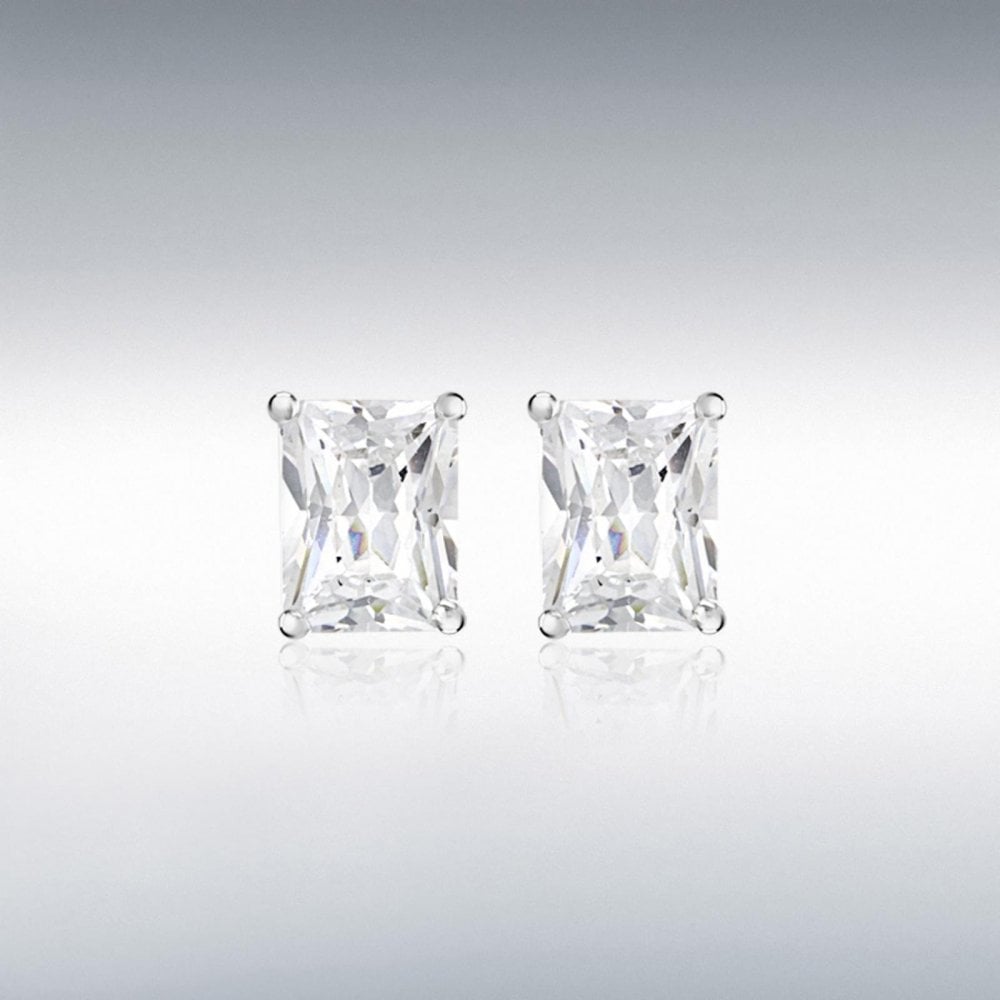 Sterling Silver 6x8mm Rectangular CZ Earrings