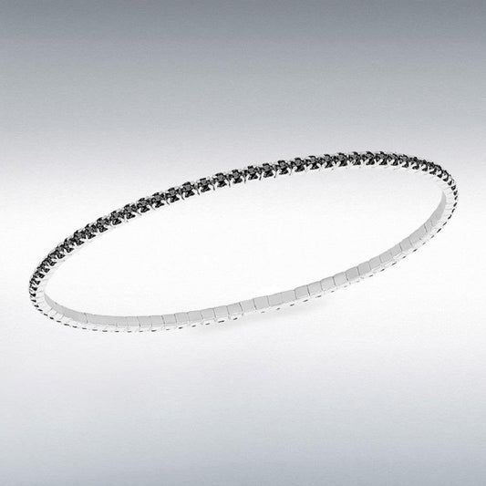 Sterling Silver Black 2mm CZ Stretch Bracelet 16.cm/6.5 "-19cm/7.5"