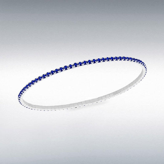 Sterling Silver Bluee 2mm CZ Stretch Bracelet 16.cm/6.5 "-19cm/7.5"