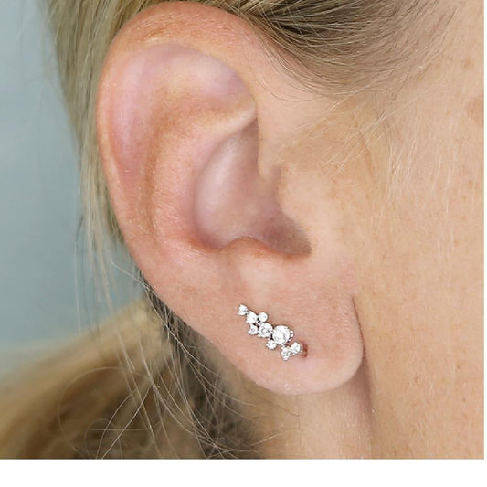 Sterling Silver CZ Cluster Climber Earrings
