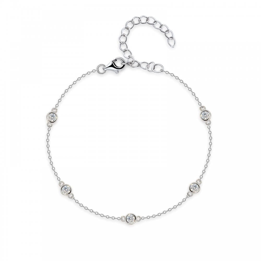 Sterling Silver CZ Station Bracelet