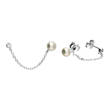Sterling Silver Double Chain Stud Earrings
