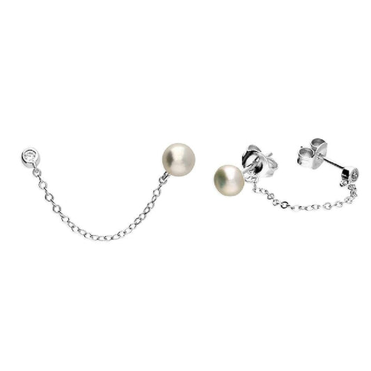 Sterling Silver Double Chain Stud Earrings