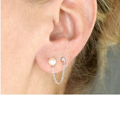 Sterling Silver Double Chain Stud Earrings