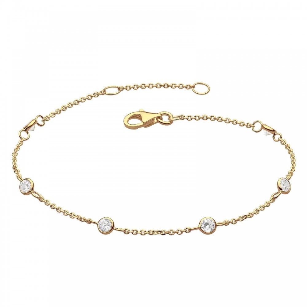 Sterling Silver Gold Plated CZ Station Bracelet