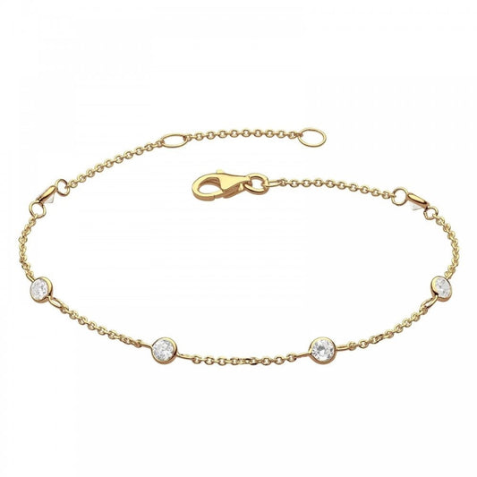 Sterling Silver Gold Plated CZ Station Bracelet