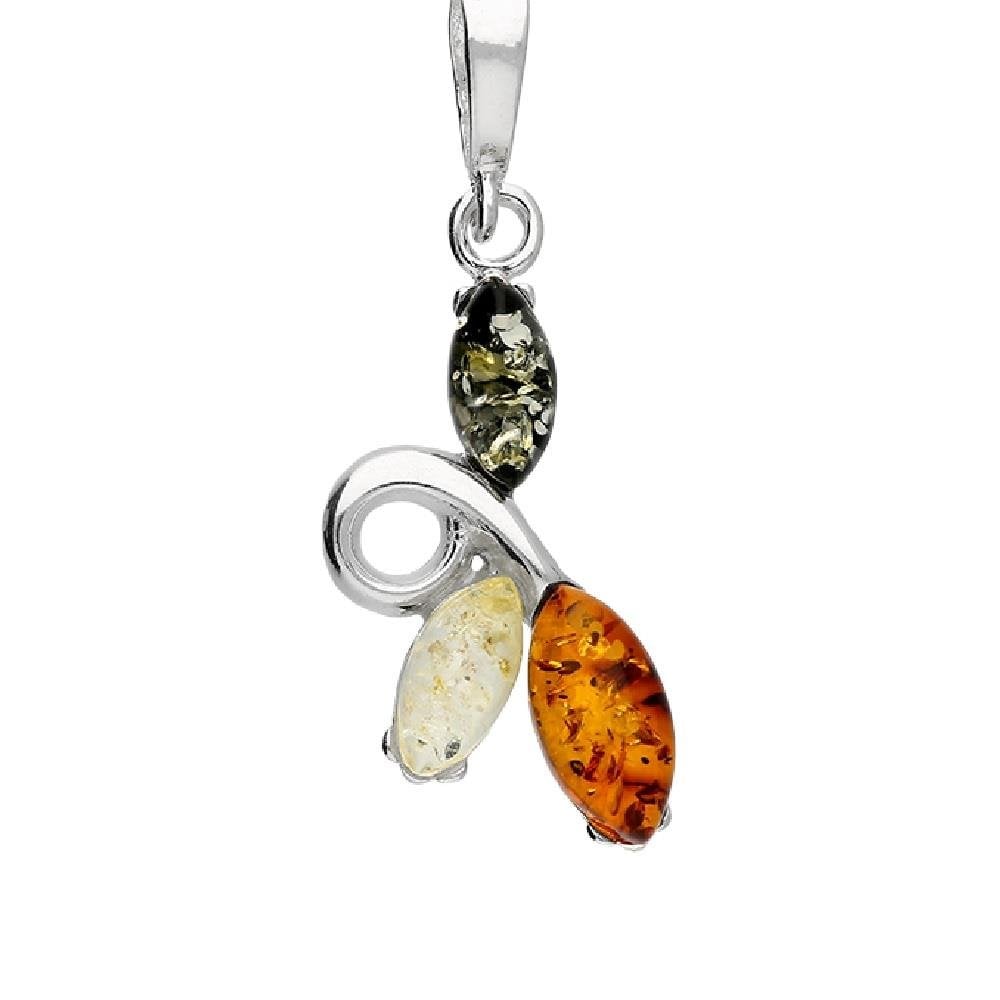 Sterling Silver Mixed Amber Trio Swirl Pendant