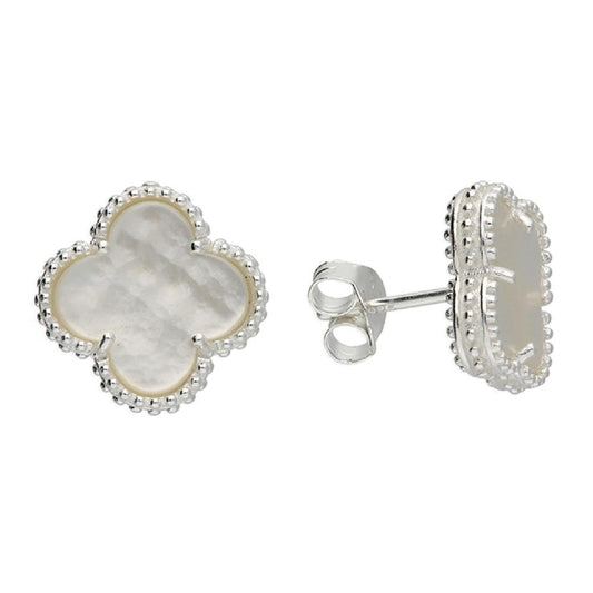 Sterling Silver Mother Of Pearl Quatrefoil Earrings