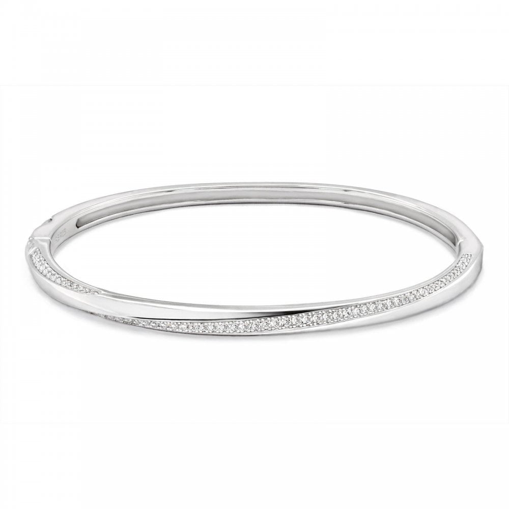 Sterling Silver Rhodium Plate CZ Twist Bangle