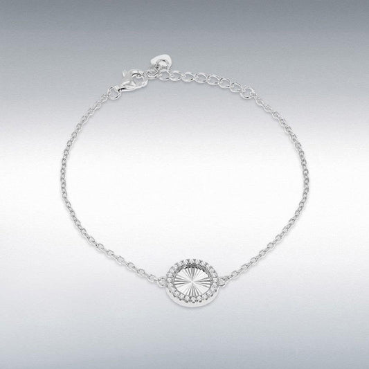 Sterling Silver Rhodium Plated 11mm Rainbow Circle and 1mm CZ Adjustable Bracelet 16cm/"-19cm/"