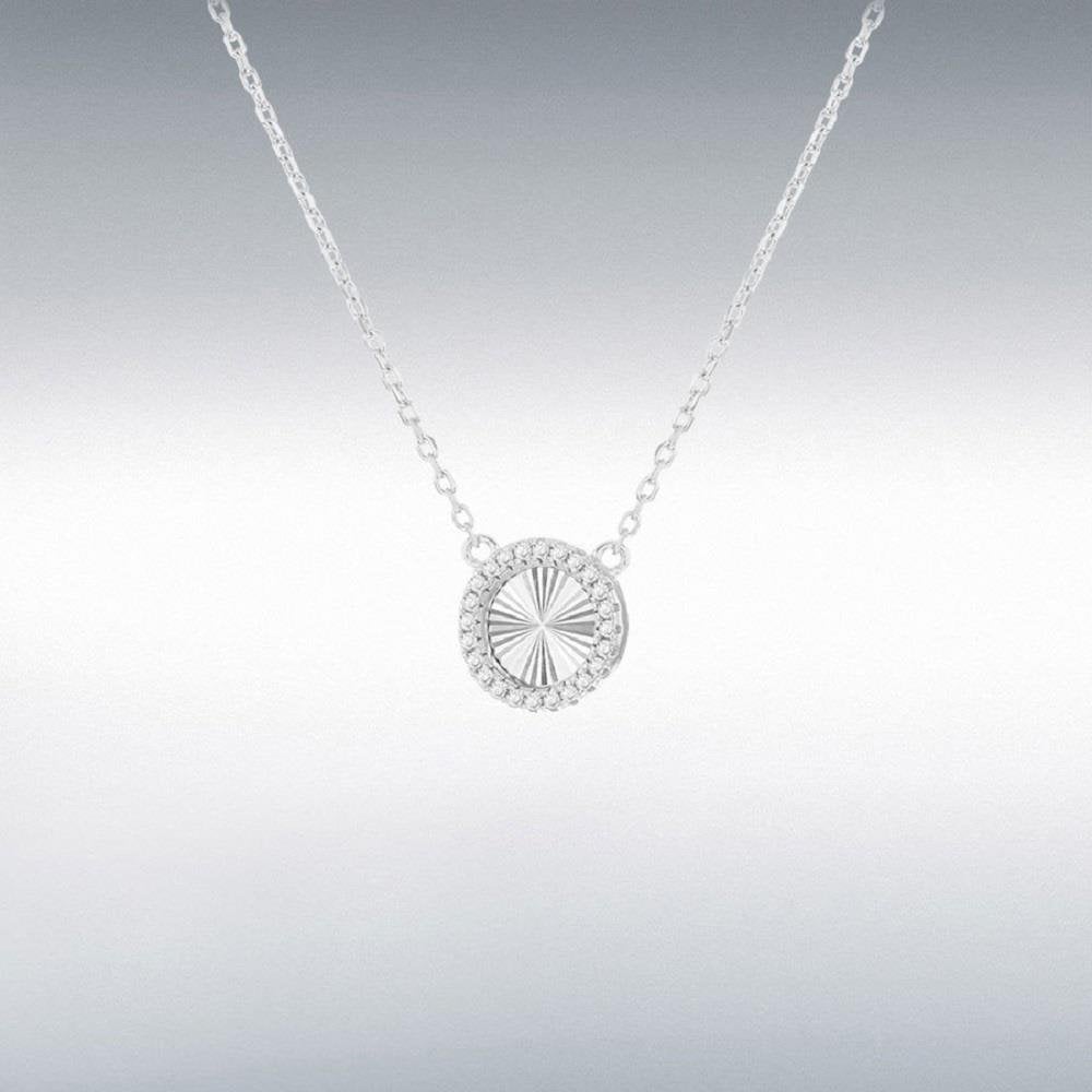 Sterling Silver Rhodium Plated 11mm Rainbow Circle and 1mm CZ Adjustable Necklace 40cm/15.75"-45cm/17.75"