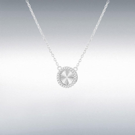 Sterling Silver Rhodium Plated 11mm Rainbow Circle and 1mm CZ Adjustable Necklace 40cm/15.75"-45cm/17.75"