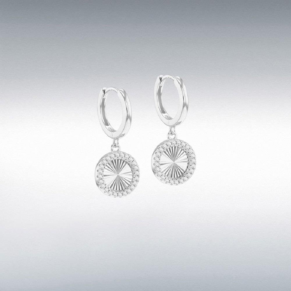 Sterling Silver Rhodium Plated 1mm CZ Rainbow Circle Hoop Earrings