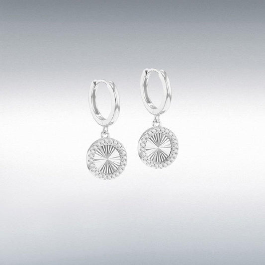 Sterling Silver Rhodium Plated 1mm CZ Rainbow Circle Hoop Earrings