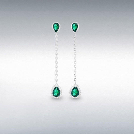 Sterling Silver Rhodium Plated Blue and White CZ Teardrop Drop Earring