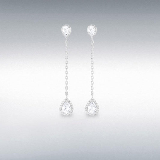 Sterling Silver Rhodium Plated White CZ Teardrop Drop Earring