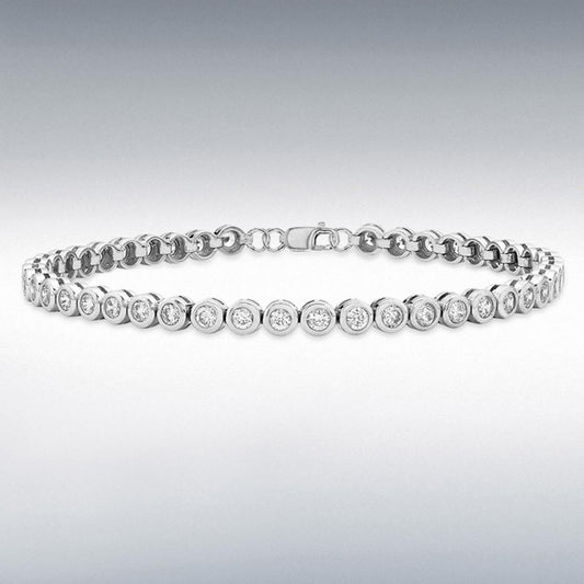 Sterling Silver Round CZ 4mm Tennis Bracelet 17.5c