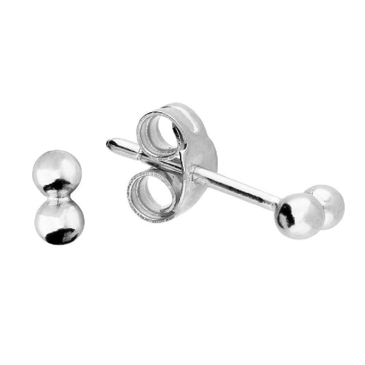Sterling Silver Tiny Double Bead Stud Earrings