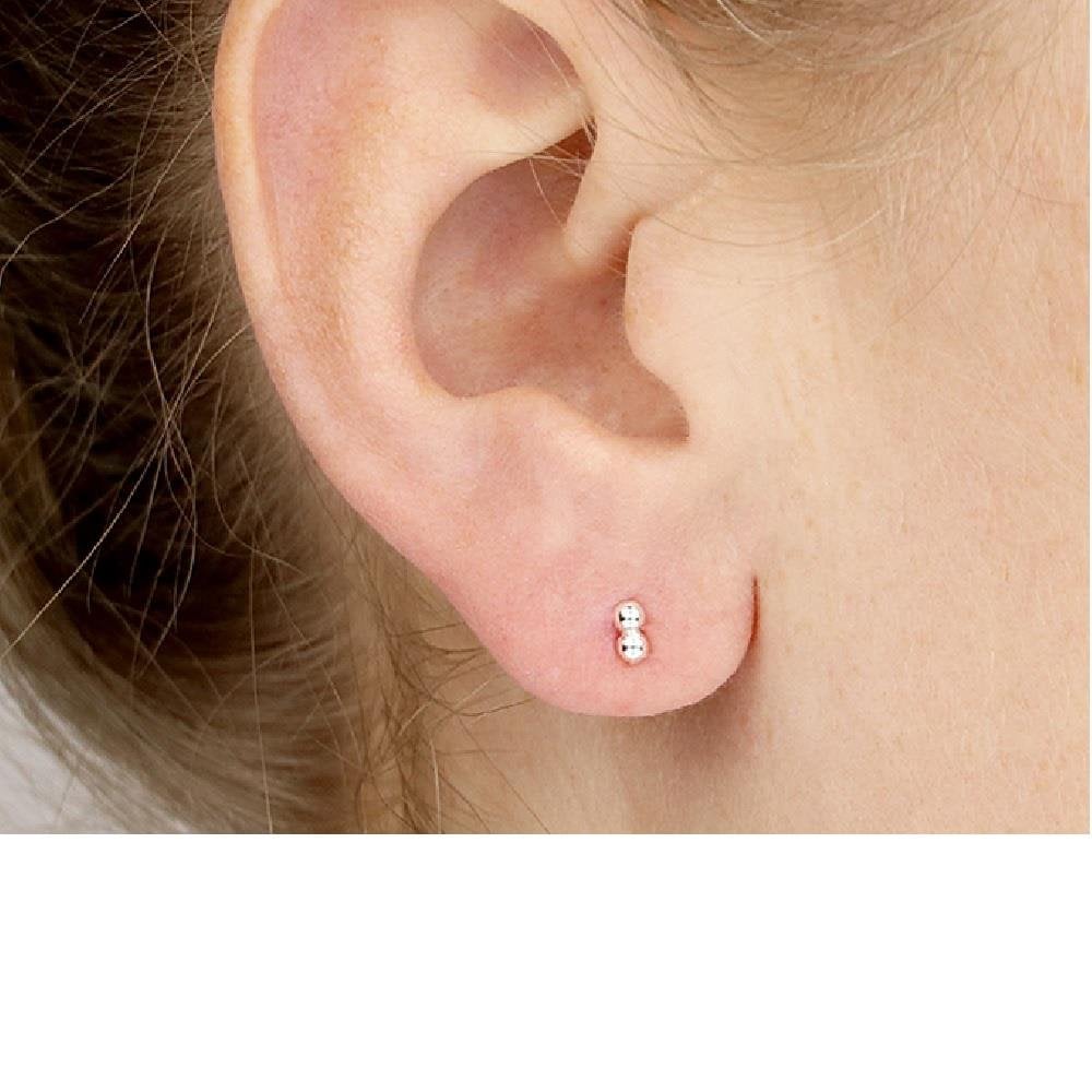 Sterling Silver Tiny Double Bead Stud Earrings