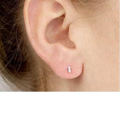 Sterling Silver Tiny Double Bead Stud Earrings