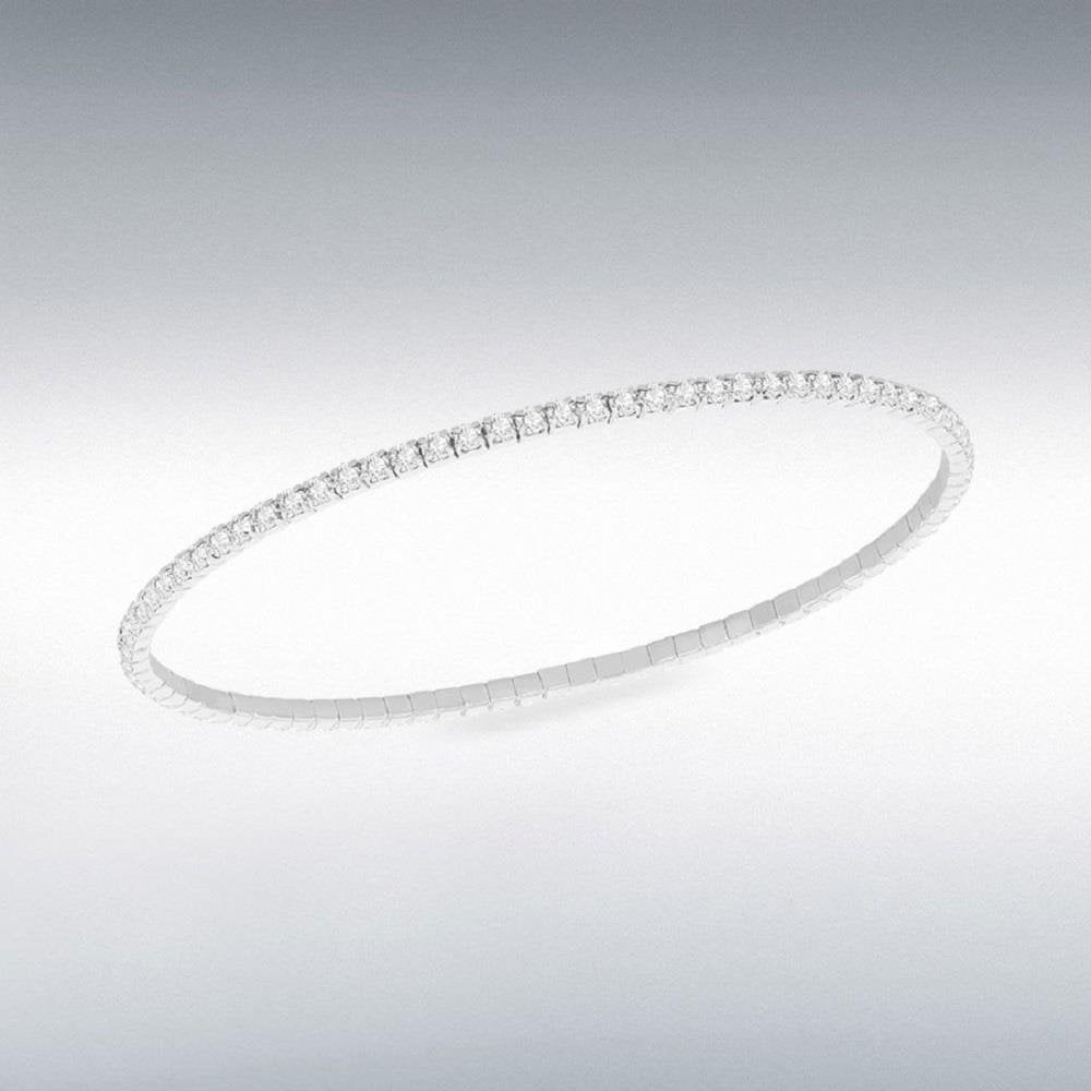 Sterling Silver White 2mm CZ Stretch Bracelet 16.cm/6.5 "-19cm/7.5"