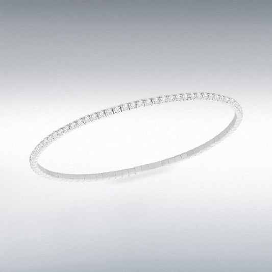 Sterling Silver White 2mm CZ Stretch Bracelet 16.cm/6.5 "-19cm/7.5"