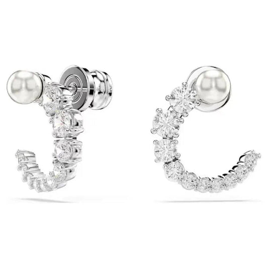 Swarovski Matrix White Crystal Pearl Stud Earrings