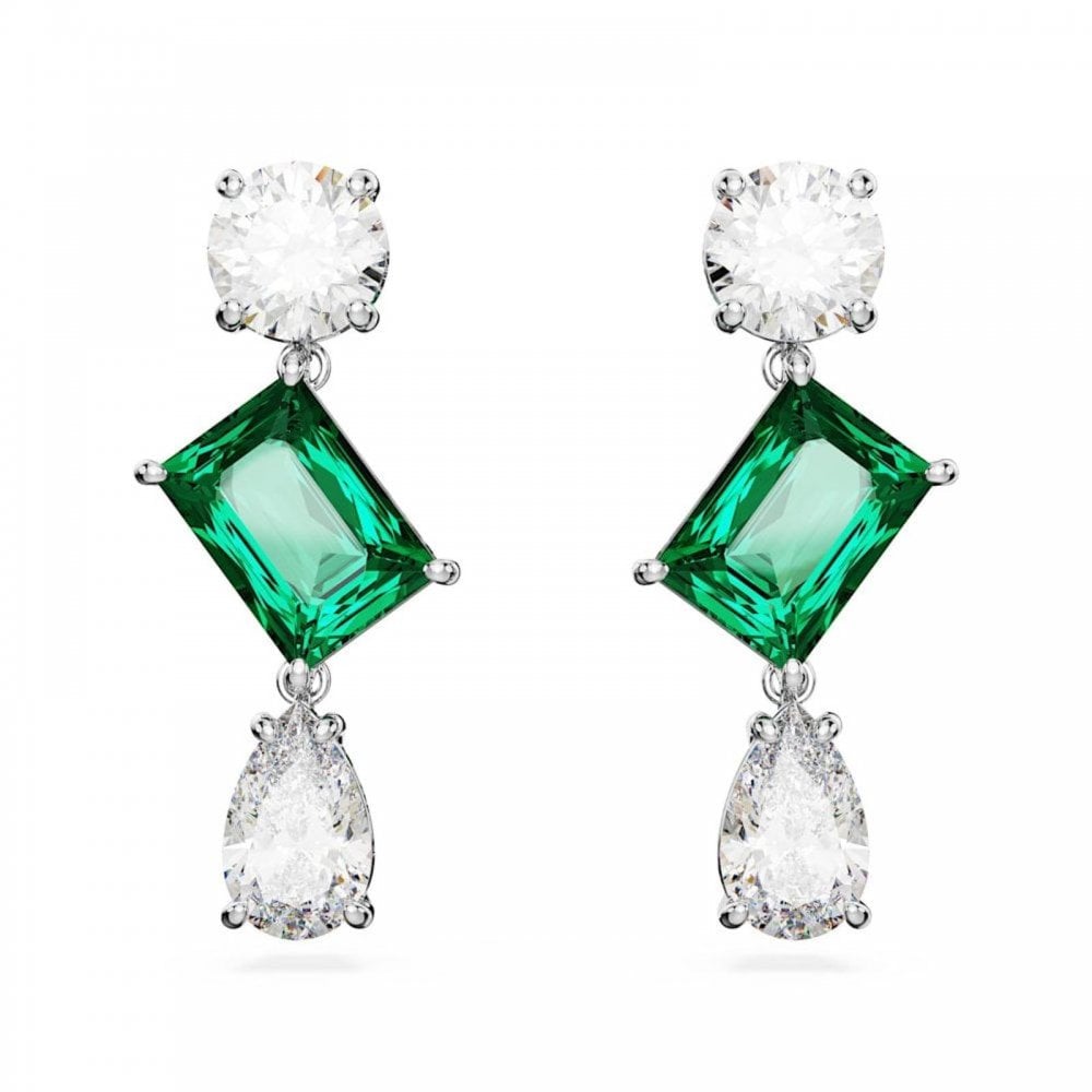 Swarovski Mesmera Mixed Cuts Green Rhodium Plated Drop Earrings