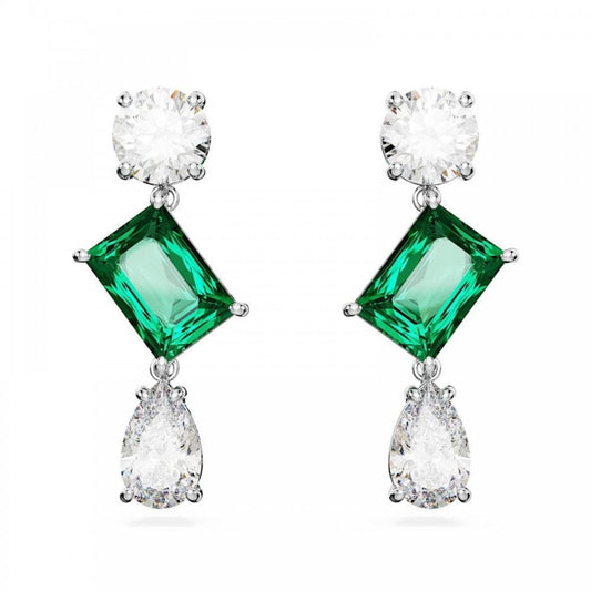 Swarovski Mesmera Mixed Cuts Green Rhodium Plated Drop Earrings