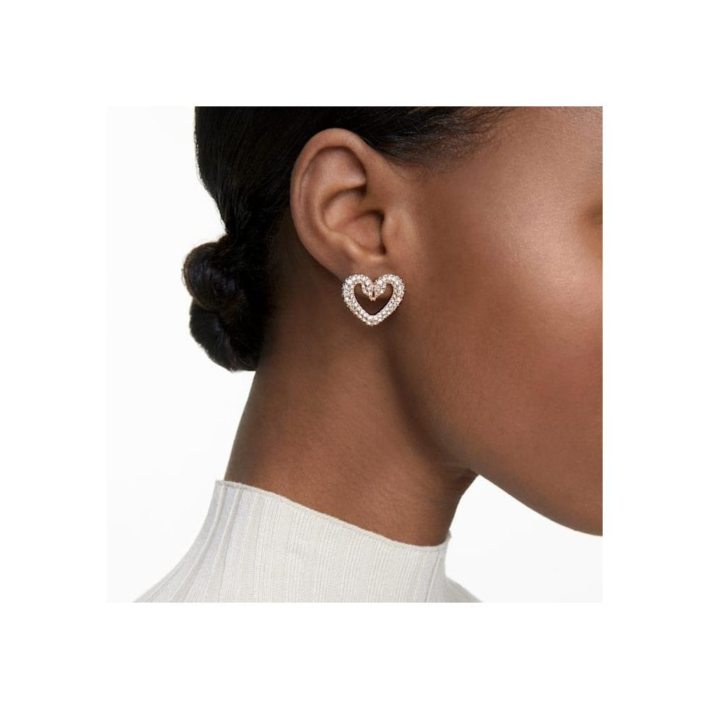 Swarovski Una Heart Small Rose Tone Stud Earrings