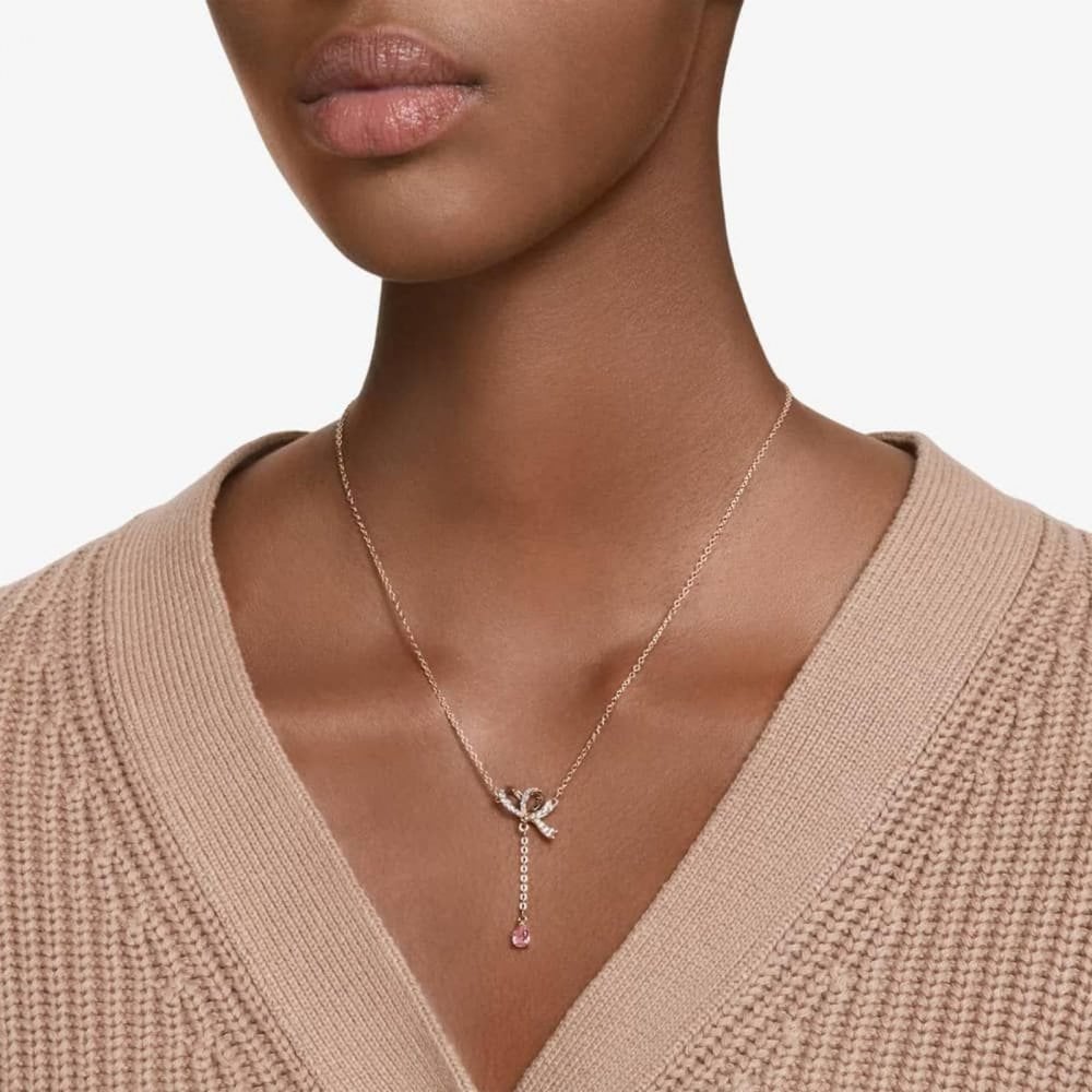 Swarovski Volta Y Rose Gold Plated Bow Pendant