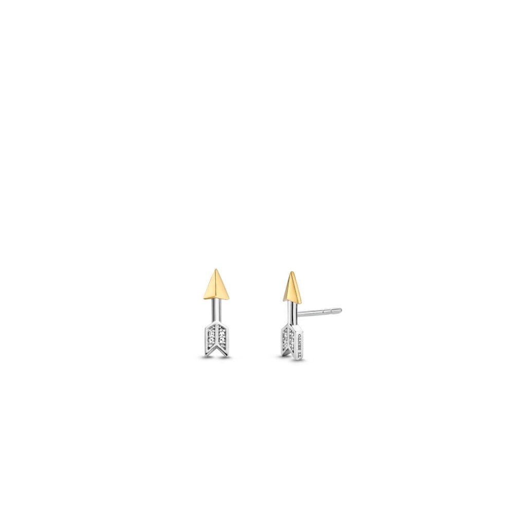 Ti Sento Arrow Gold Plated Zirconia Stud Earrings