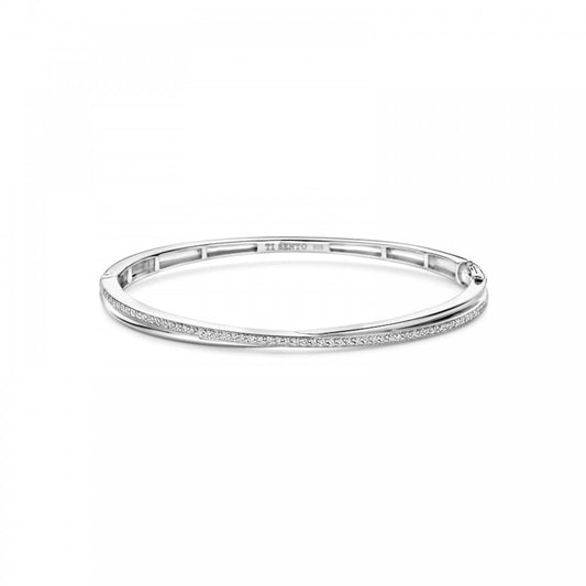 TI SENTO Cross Over CZ Hinged Bangle