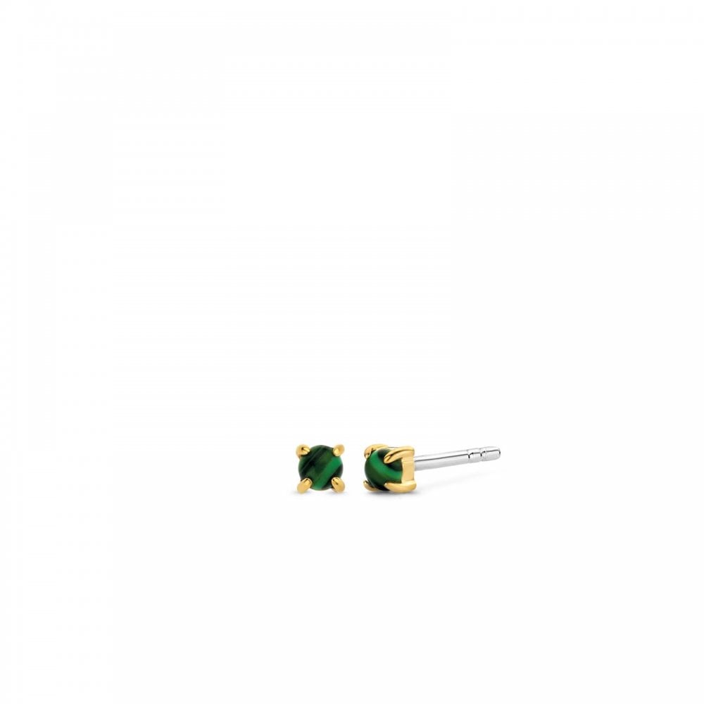 Ti Sento Malachite Green Gold Plated Stud Earrings