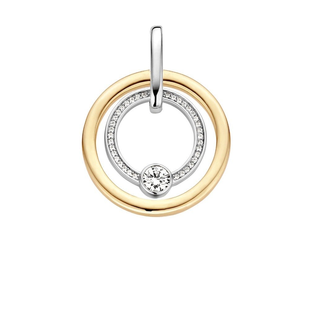 Ti Sento Silver and Gold Plate with CZ Circle Necklace