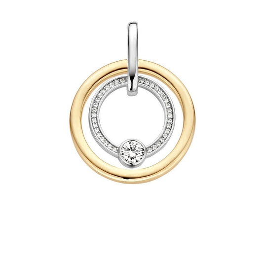 Ti Sento Silver and Gold Plate with CZ Circle Necklace