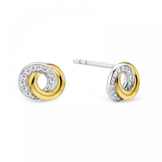 Ti Sento Silver CZ & Gold Plate Enwinned Circle Stud Earrings