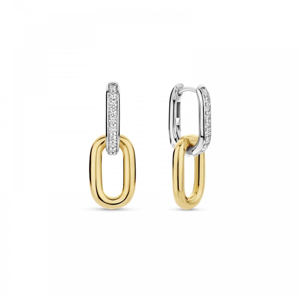 Ti Sento Silver CZ & Gold Plated Link Earrings