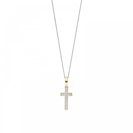 TI SENTO Silver Gold Plate CZ Cross Pendant