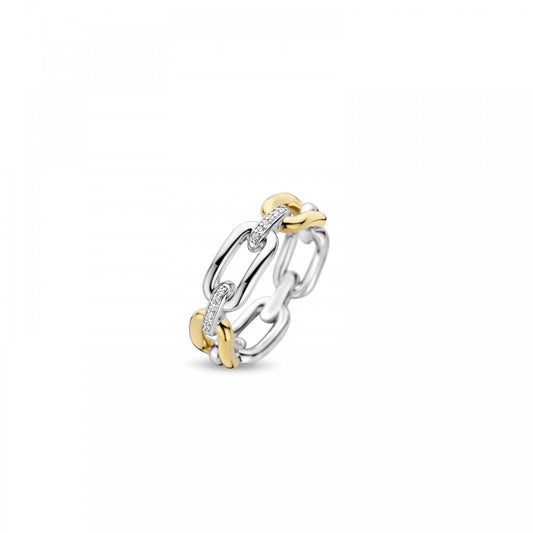 Ti Sento Silver Gold Plated and CZ Link Ring Size 56