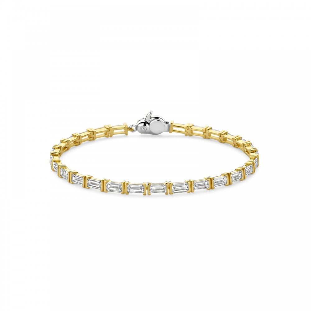 Ti Sento Silver Gold Plated CZ Baguette Tennis Bracelet