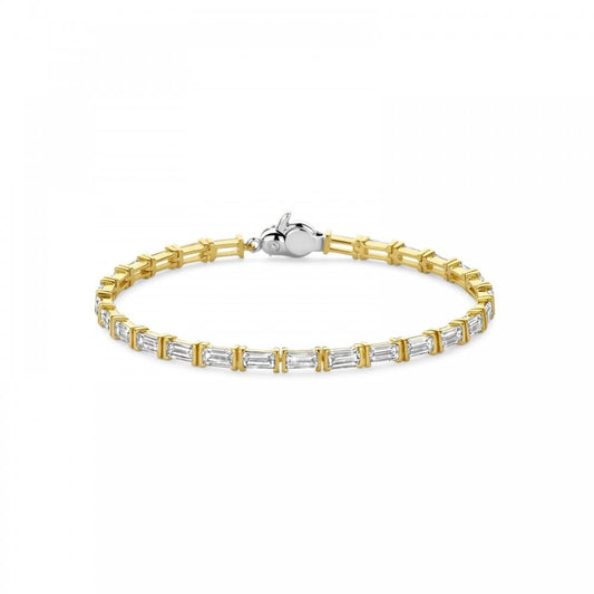 Ti Sento Silver Gold Plated CZ Baguette Tennis Bracelet